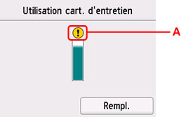 Écran d'utilisation de la cartouche d'entretien
